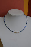 Handmade Natural Freshwater Pearl & Blue Glass Bead Necklace