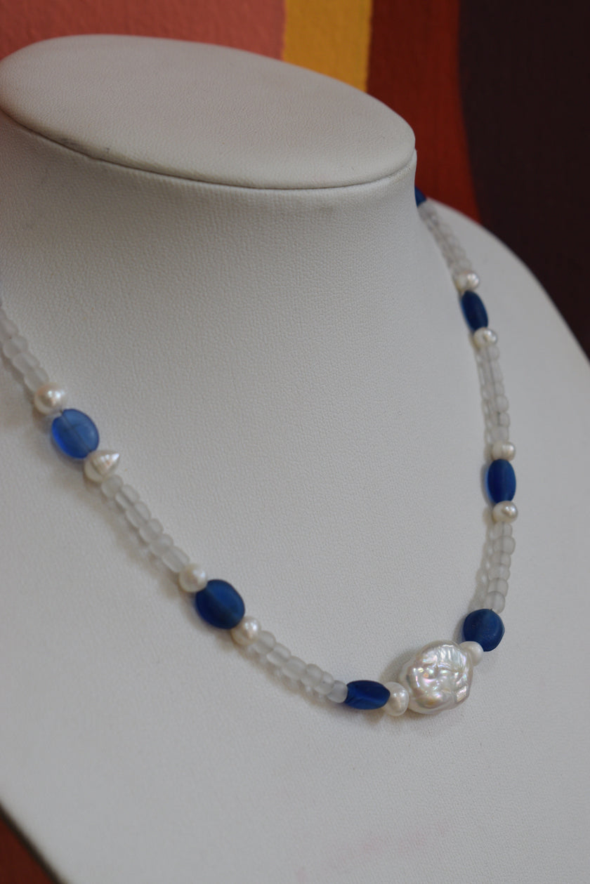 Handmade Natural Freshwater Pearl & Glass Bead Necklace