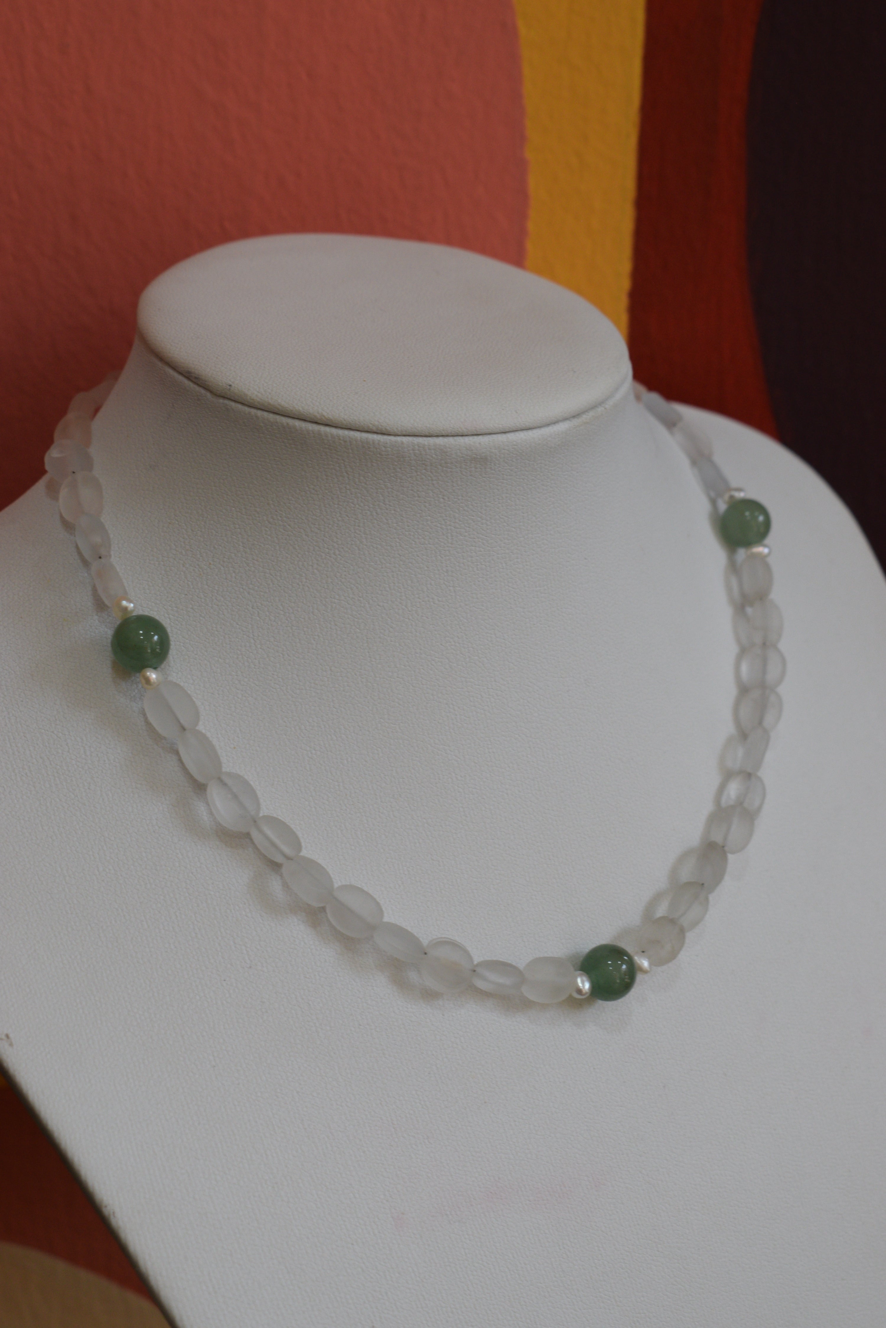 Handmade necklace with glass & Aventurine & pearls