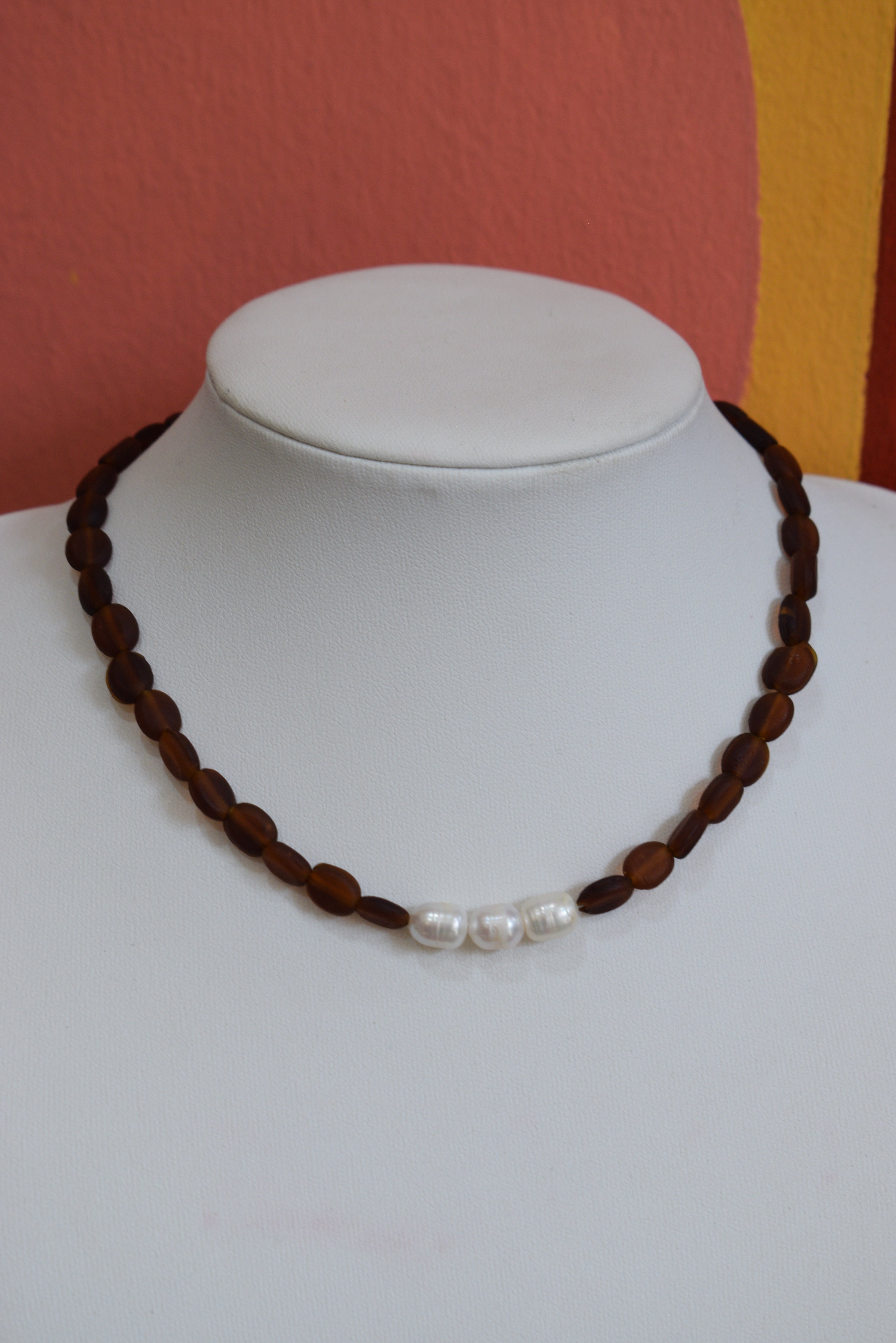 Handmade Natural Freshwater Pearl &Glass Bead Necklace