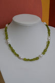 Handmade Natural Freshwater Pearl & Green Glass Bead Necklace