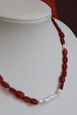 Handmade Natural Freshwater Pearl & Red Glass Bead Necklace