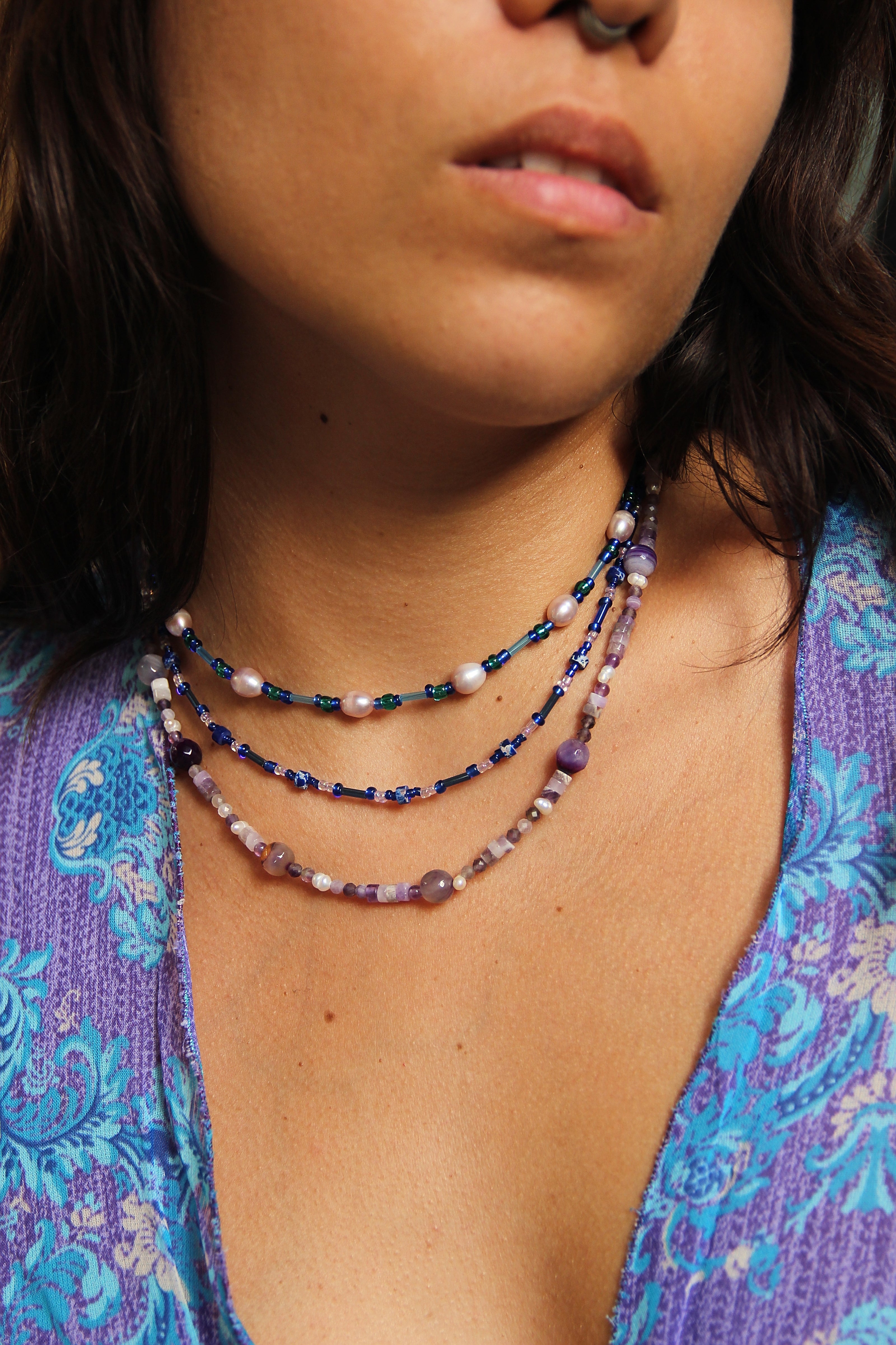 Ocean Mist Pearl Necklace – Handmade Freshwater Pearl & Blue/Green Beaded Necklace