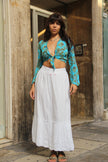 Vintage funkuy patterned semi see-through tie top (S)