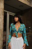 Vintage funkuy patterned semi see-through tie top (S)