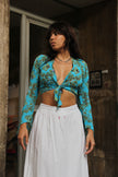 Vintage funkuy patterned semi see-through tie top (S)
