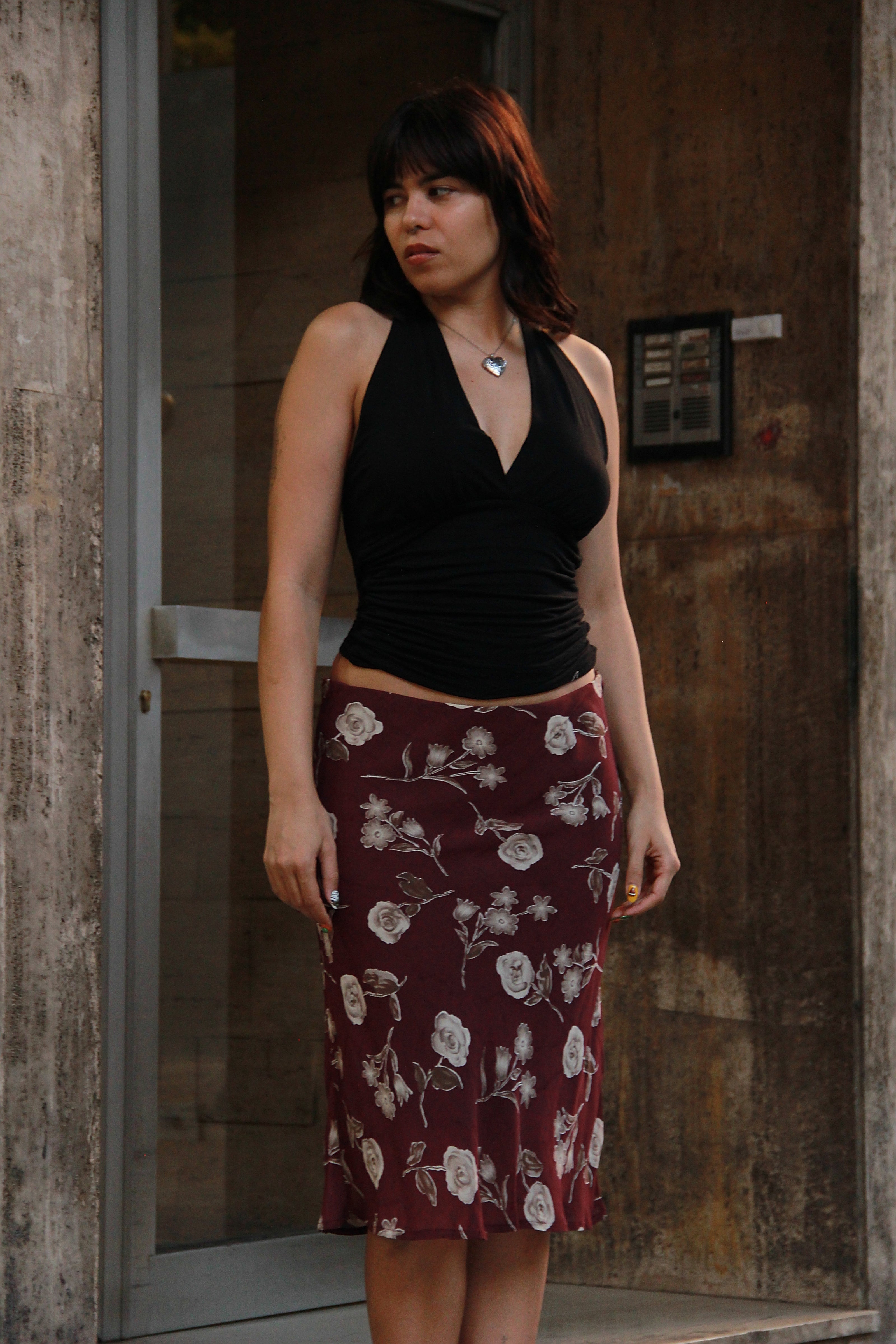 Vintage 90s style midi patterned skirt (M)