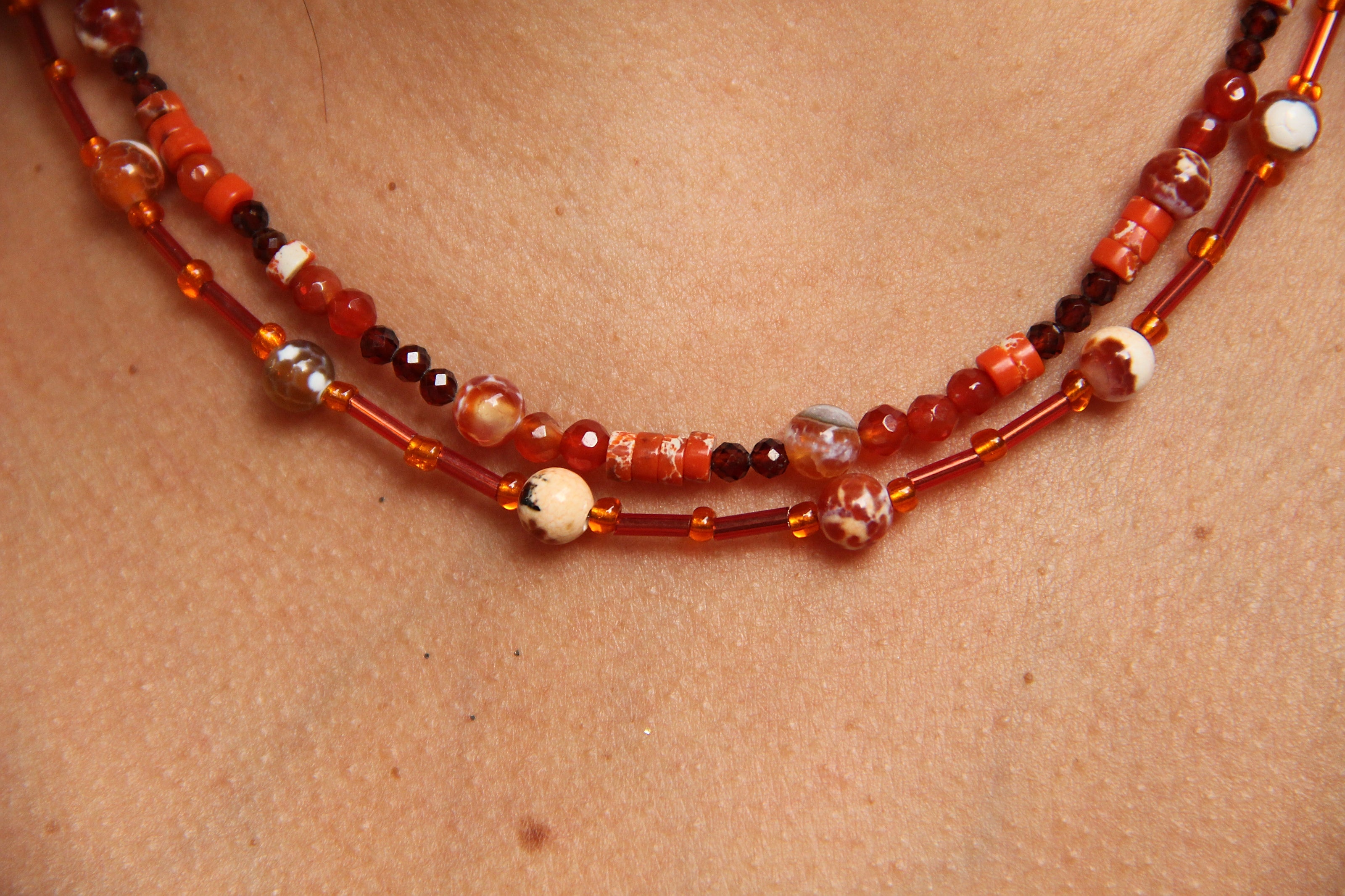 Gorgeous handmade necklace with zircon, imperial jasper, agate fire dragon vein