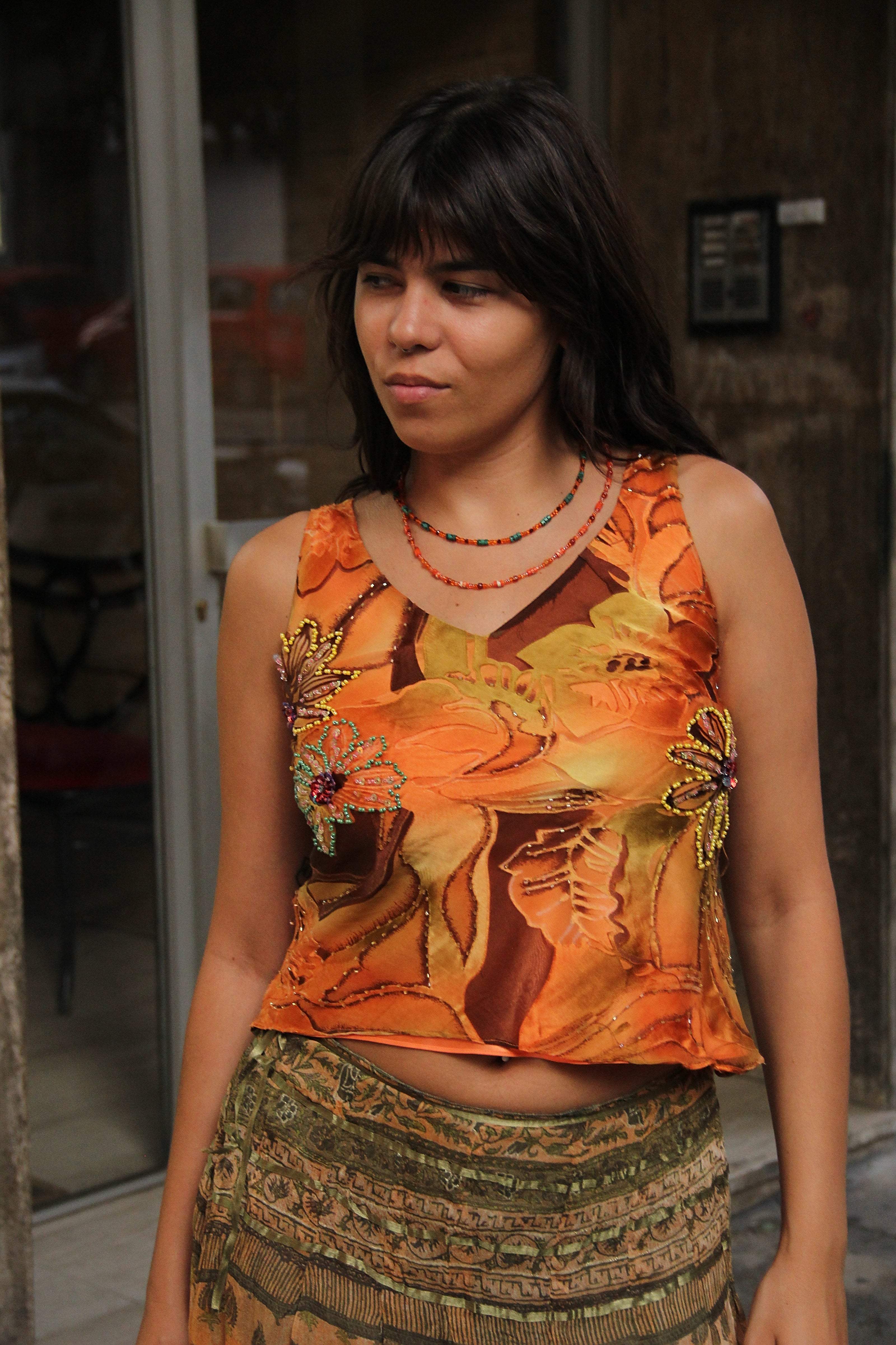 Vintage Y2K 100% silk top with sequins & beads (S/M)