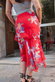 Vintage silk midi flolral skirt with ruffles (S/M)