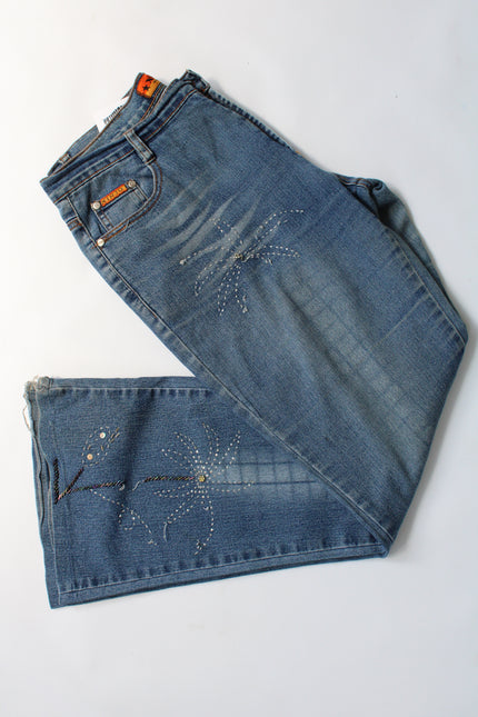 Super cute Y2K flare jeans with bead detailing