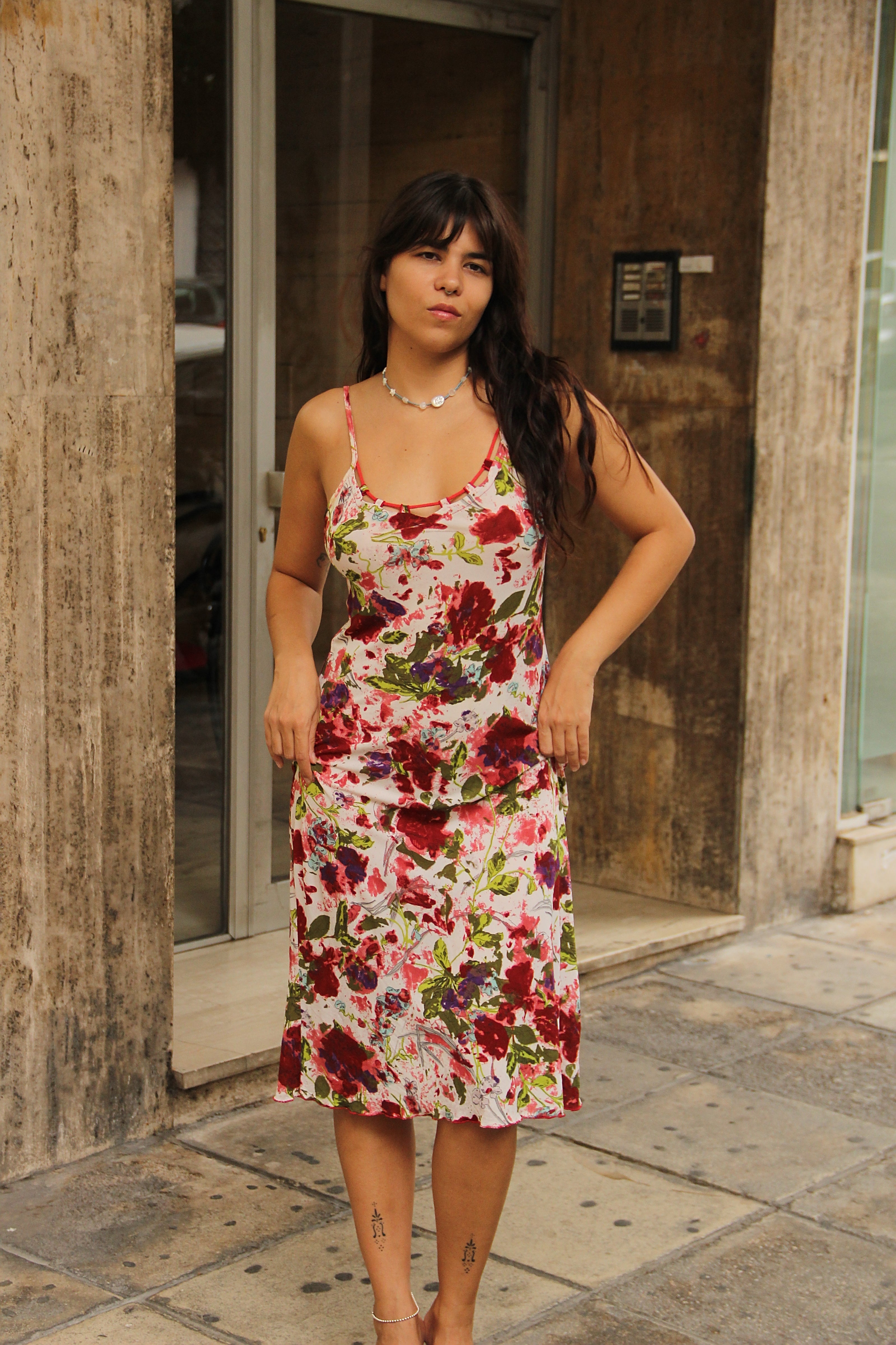 Vintage floral midi dress (M/XL)