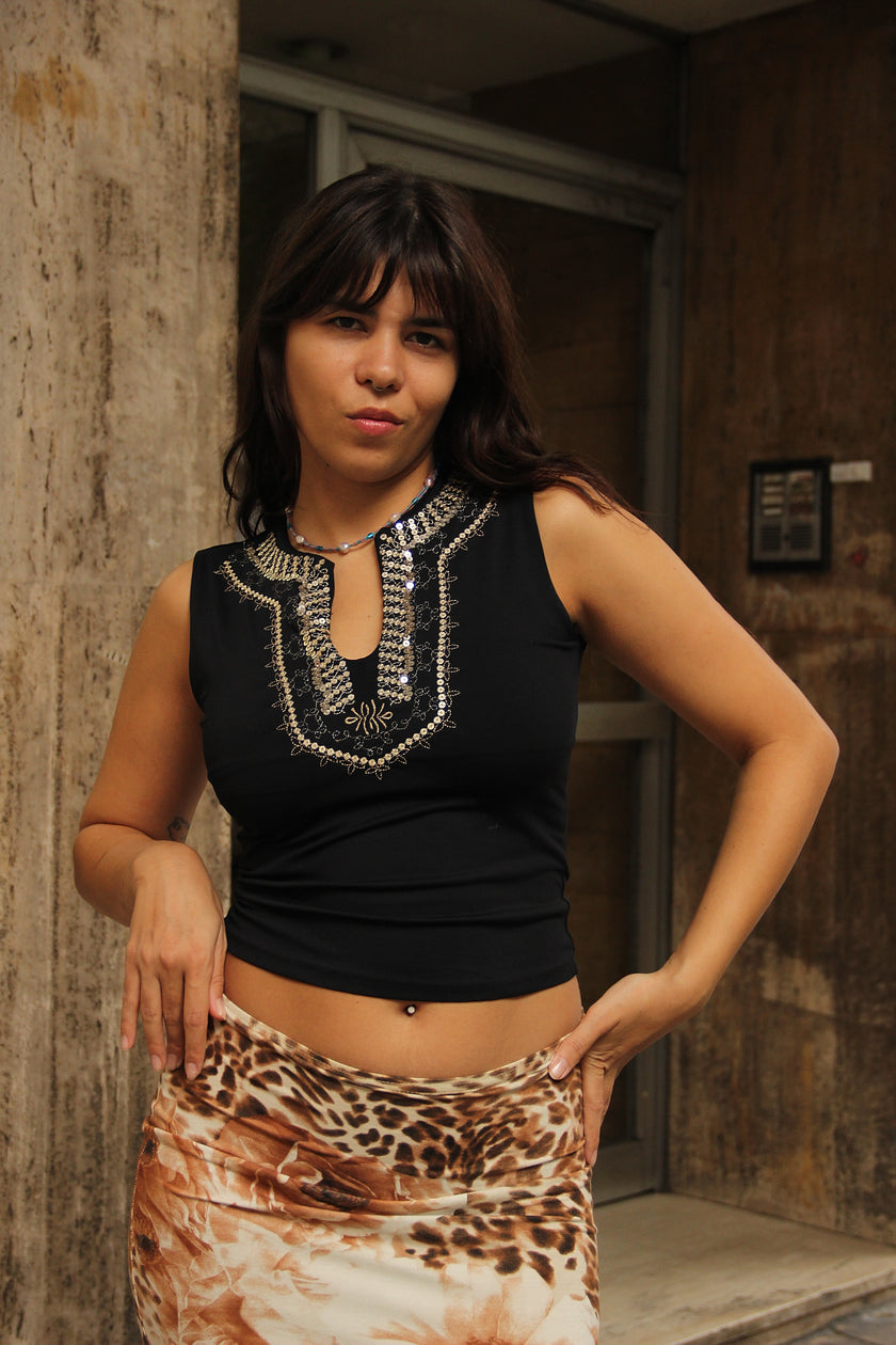 Super hot vintage top with sequin detailing (S/L)