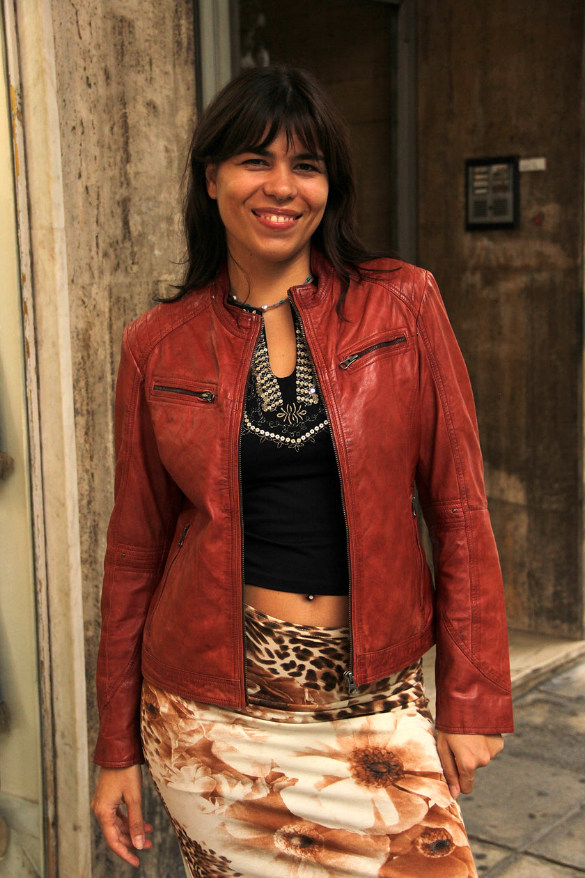 Vintage red genuine leather jacket (M)