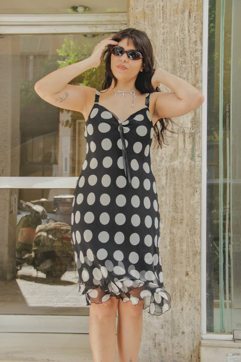 Gorgeous 100% silk vintage polka dot dress (L)