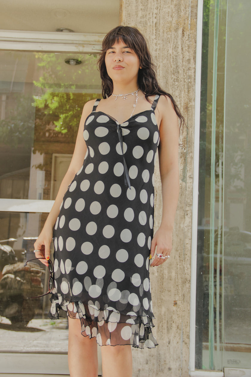 Gorgeous 100% silk vintage polka dot dress (L)