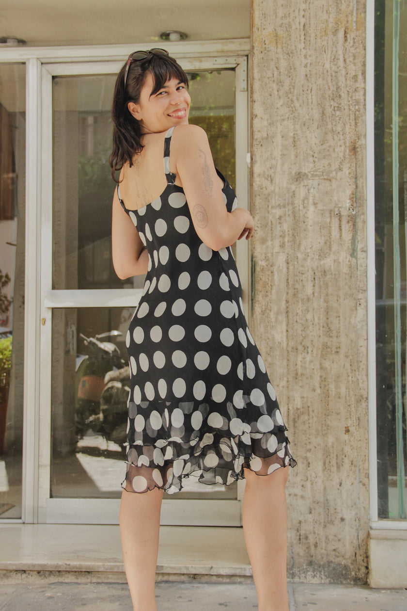 Gorgeous 100% silk vintage polka dot dress (L)
