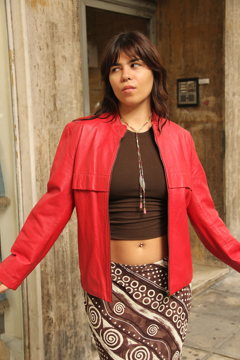 Vintage red genuine leather jacket (M)