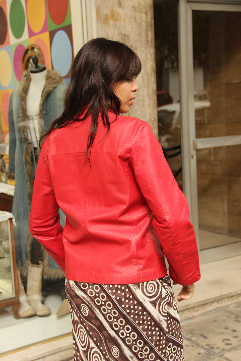Vintage red genuine leather jacket (M)