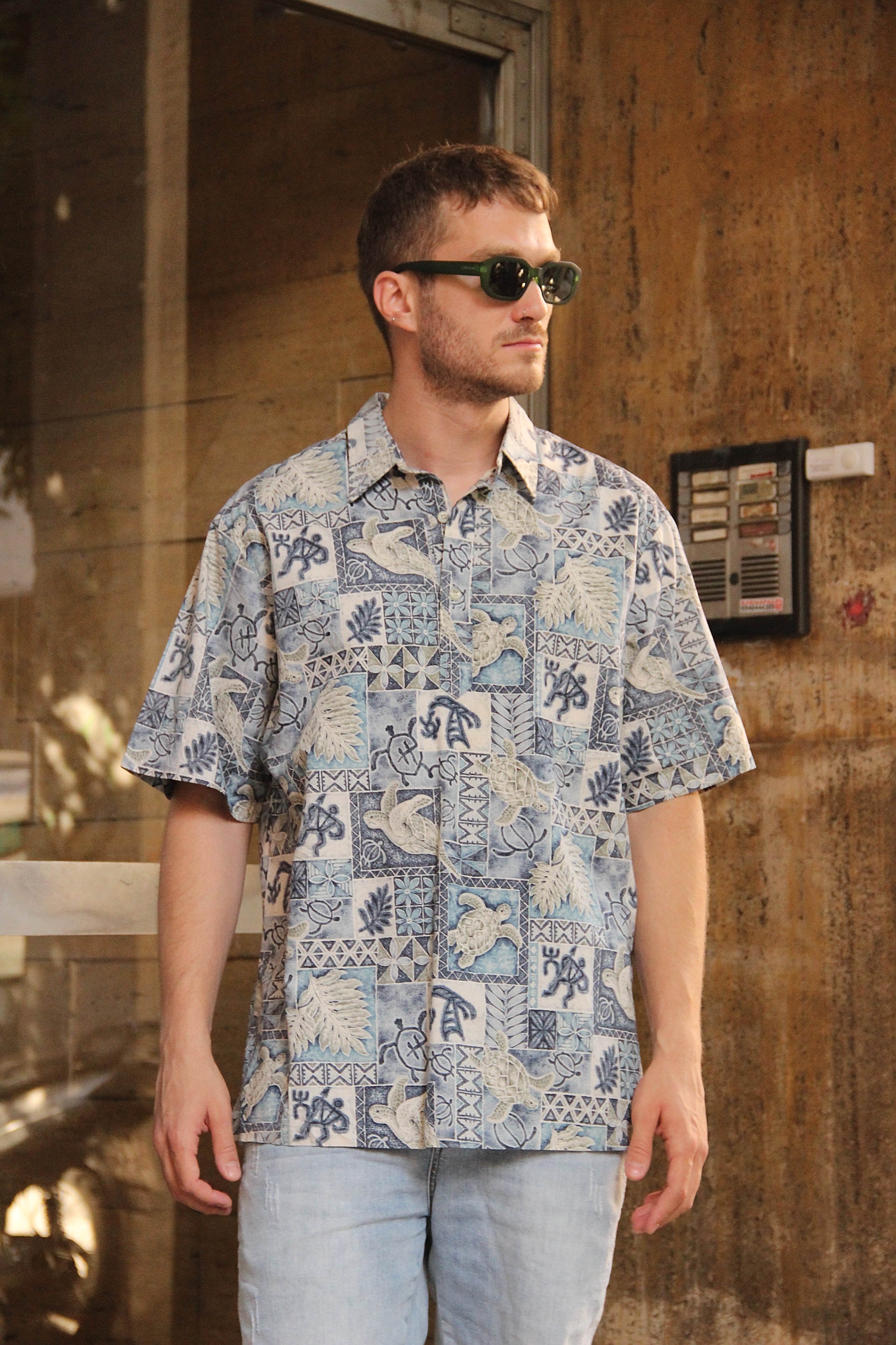 Vintage funky patterned polo style shirt (XL)