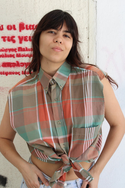Vintage check men’s sleeveless shirts