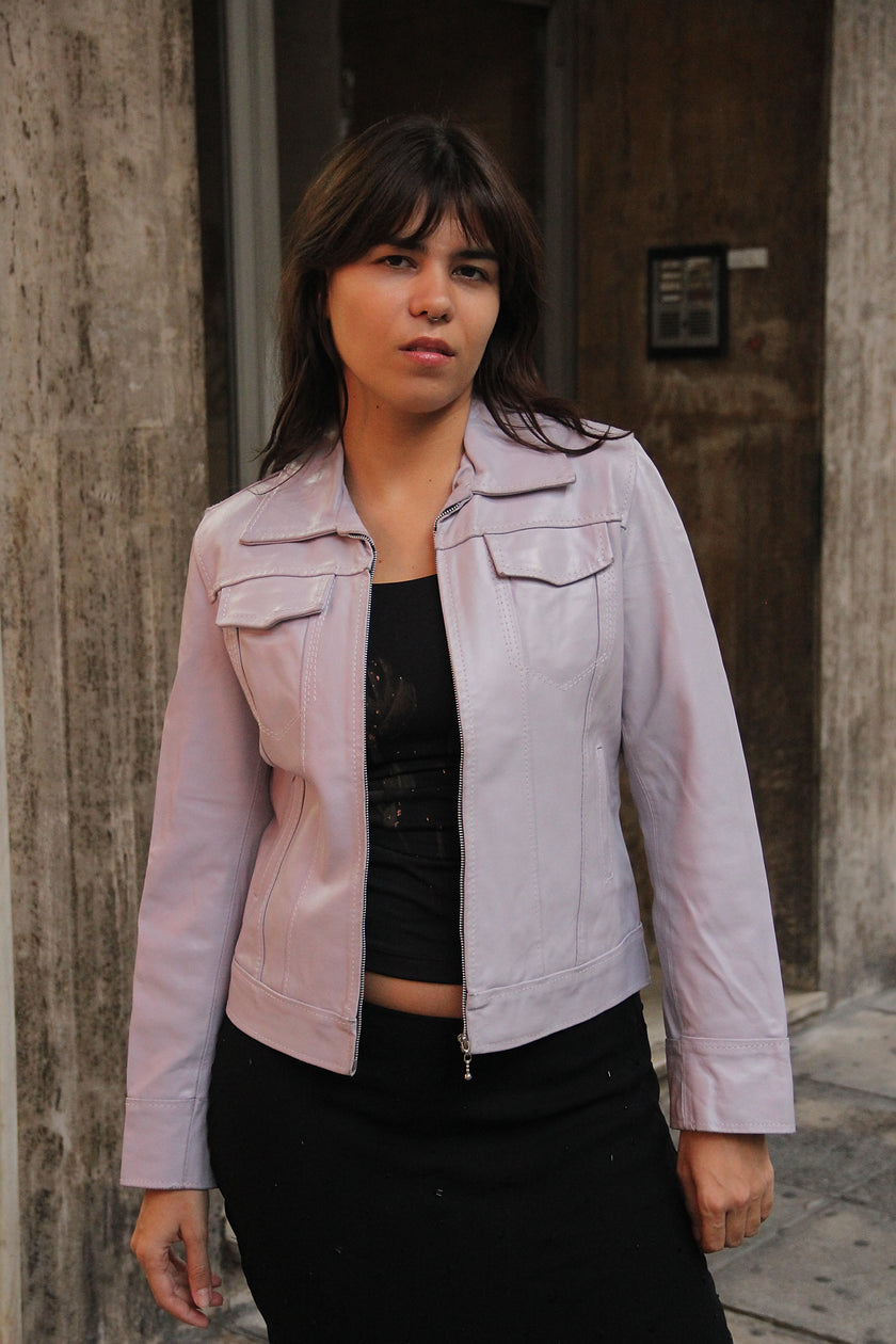 Vintage lilac genuine leather jacket (S)