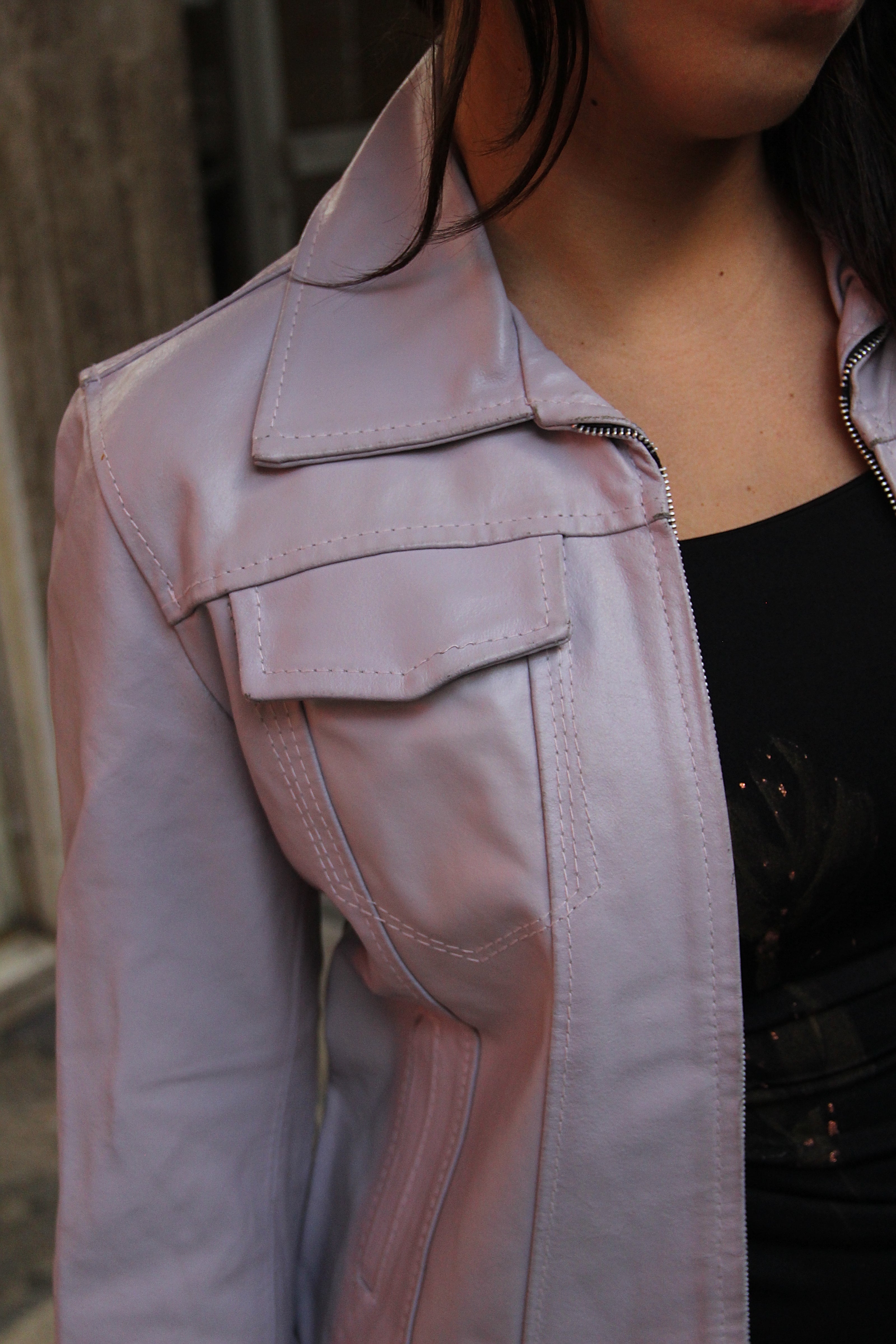 Vintage lilac genuine leather jacket (S)