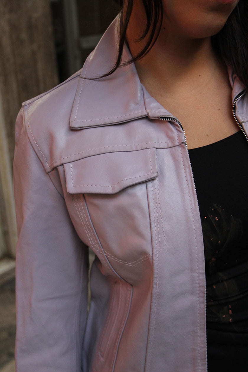 Vintage lilac genuine leather jacket (S)