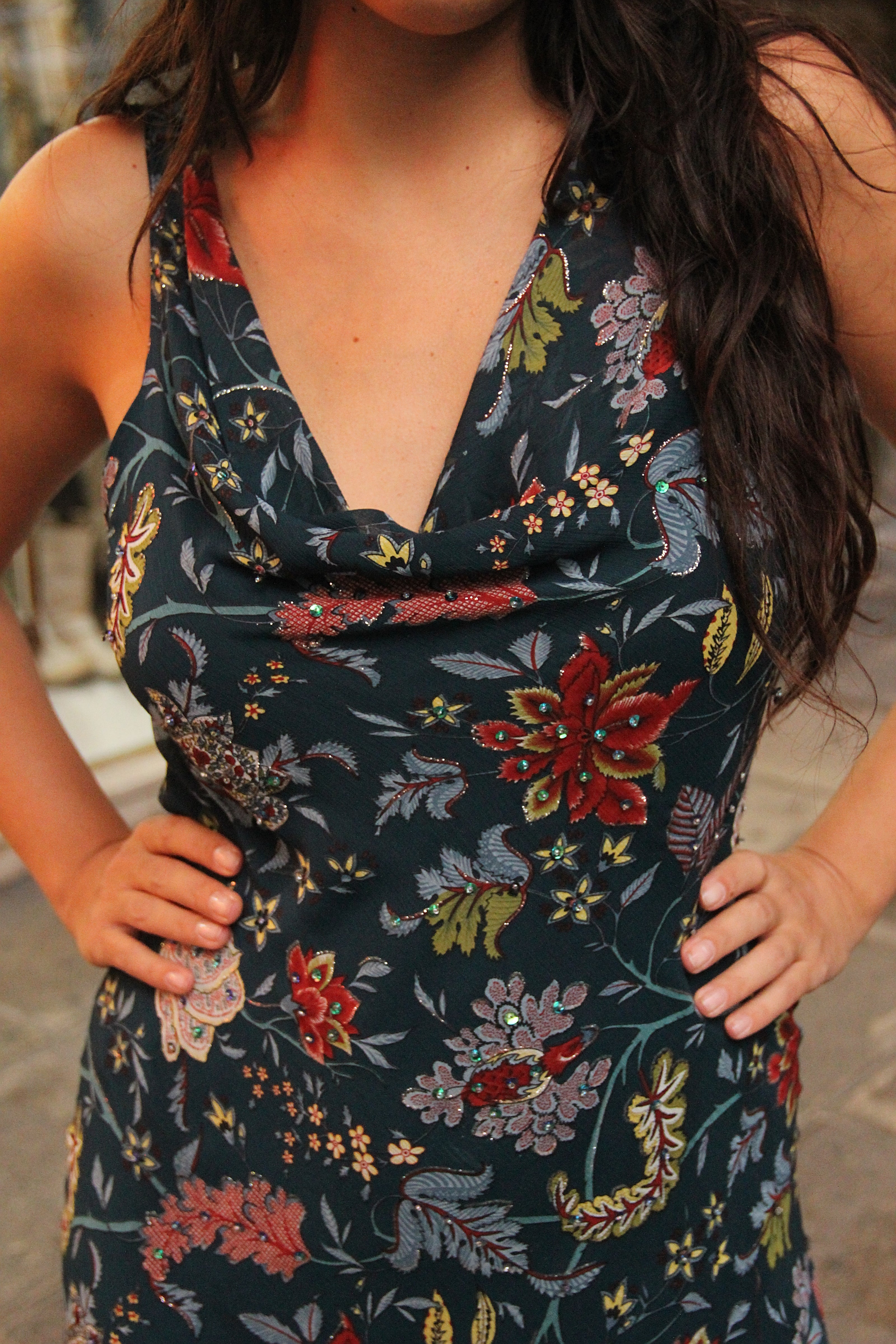 Vintage midi floral dress with beaded details (L)