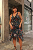 Vintage midi floral dress with beaded details (L)