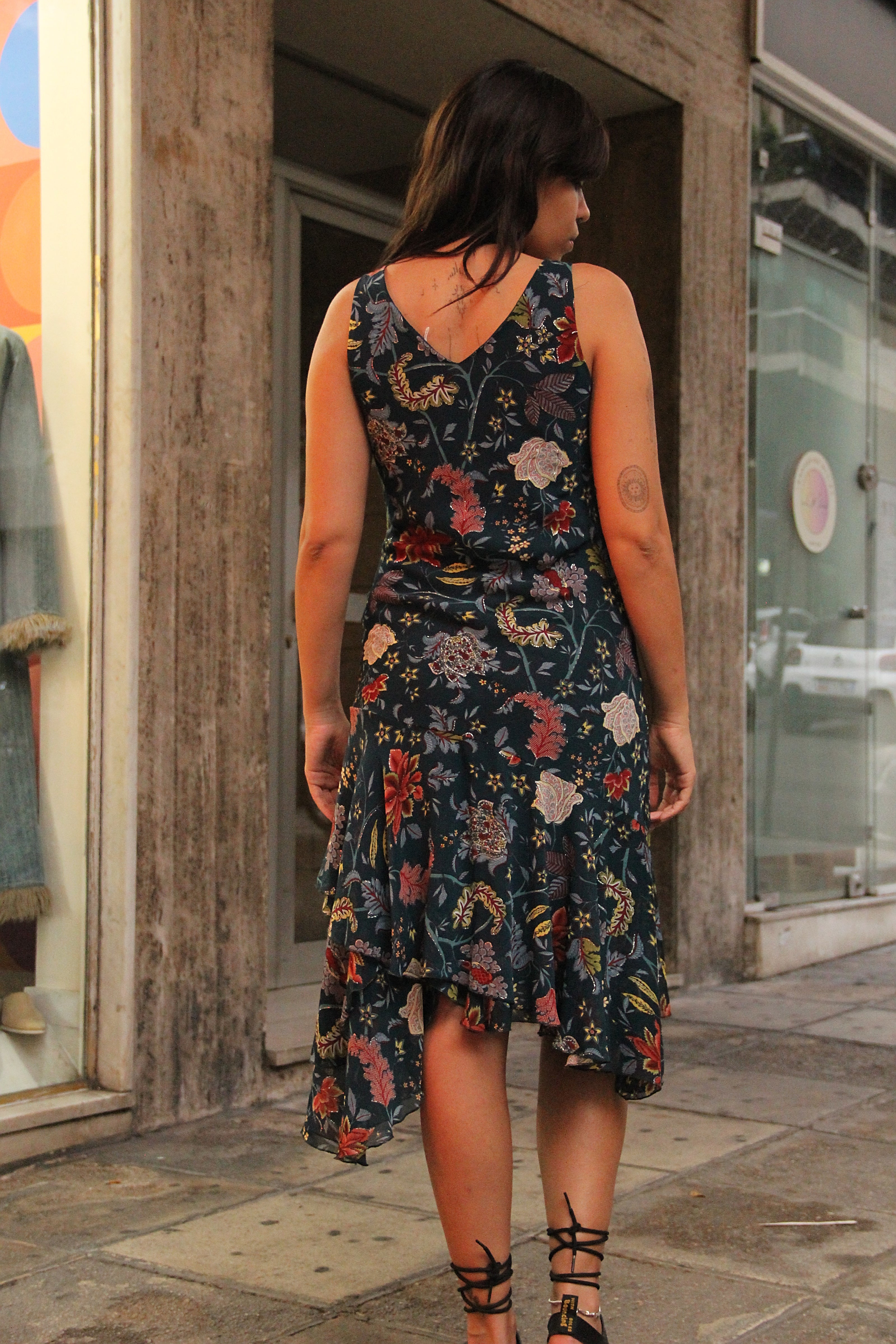 Vintage midi floral dress with beaded details (L)