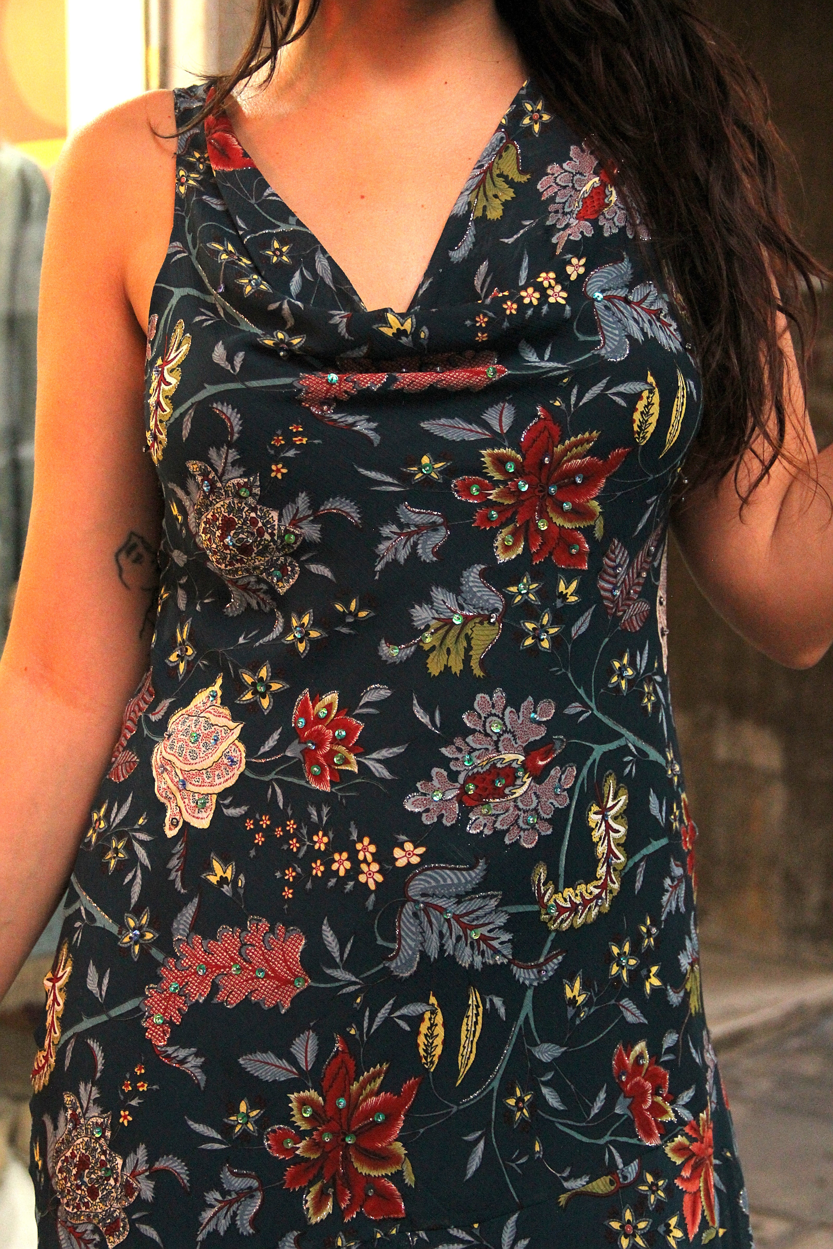 Vintage midi floral dress with beaded details (L)