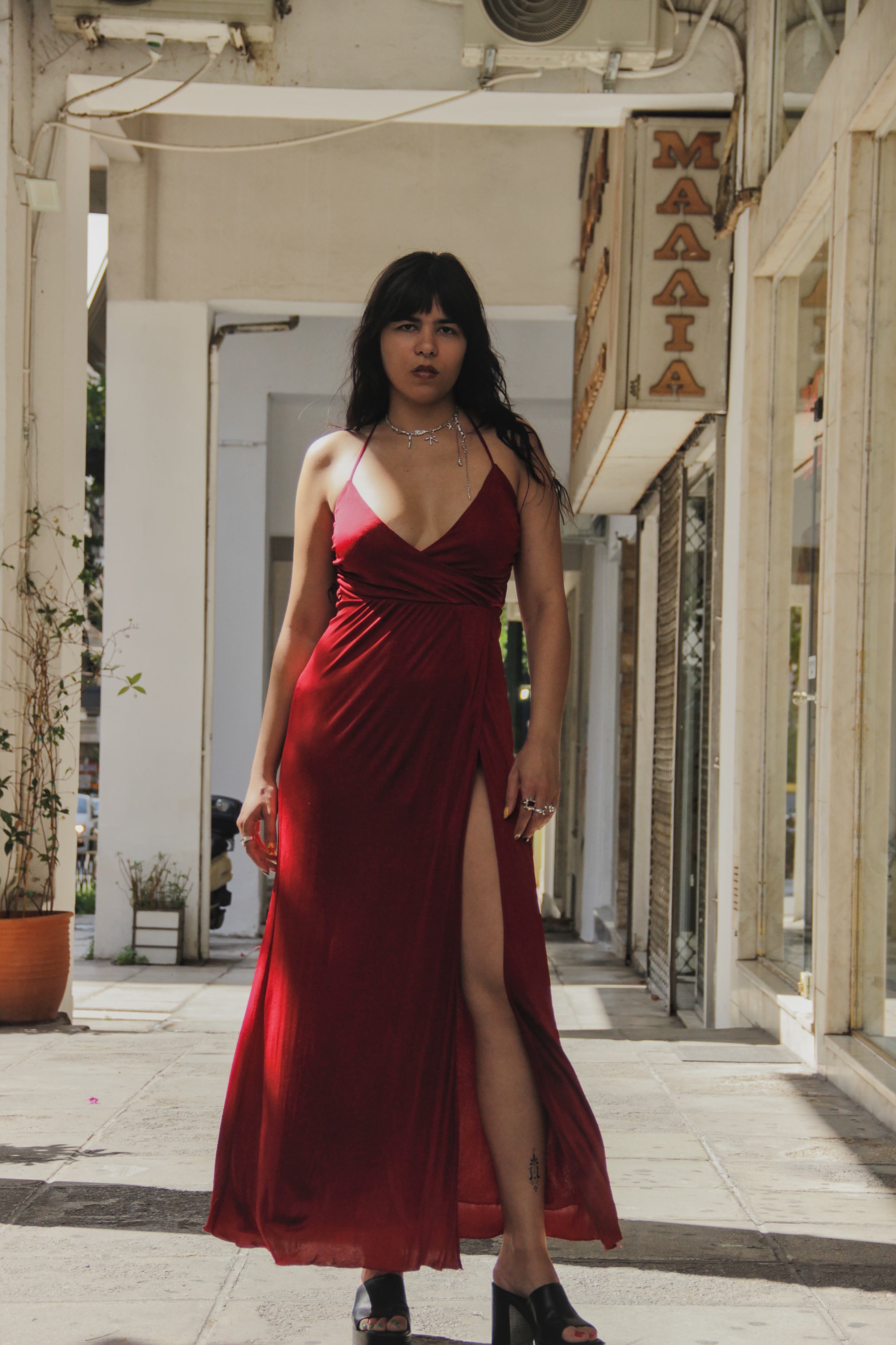 Miss Sixty maxi super hot dress with thigh-high slit (M)