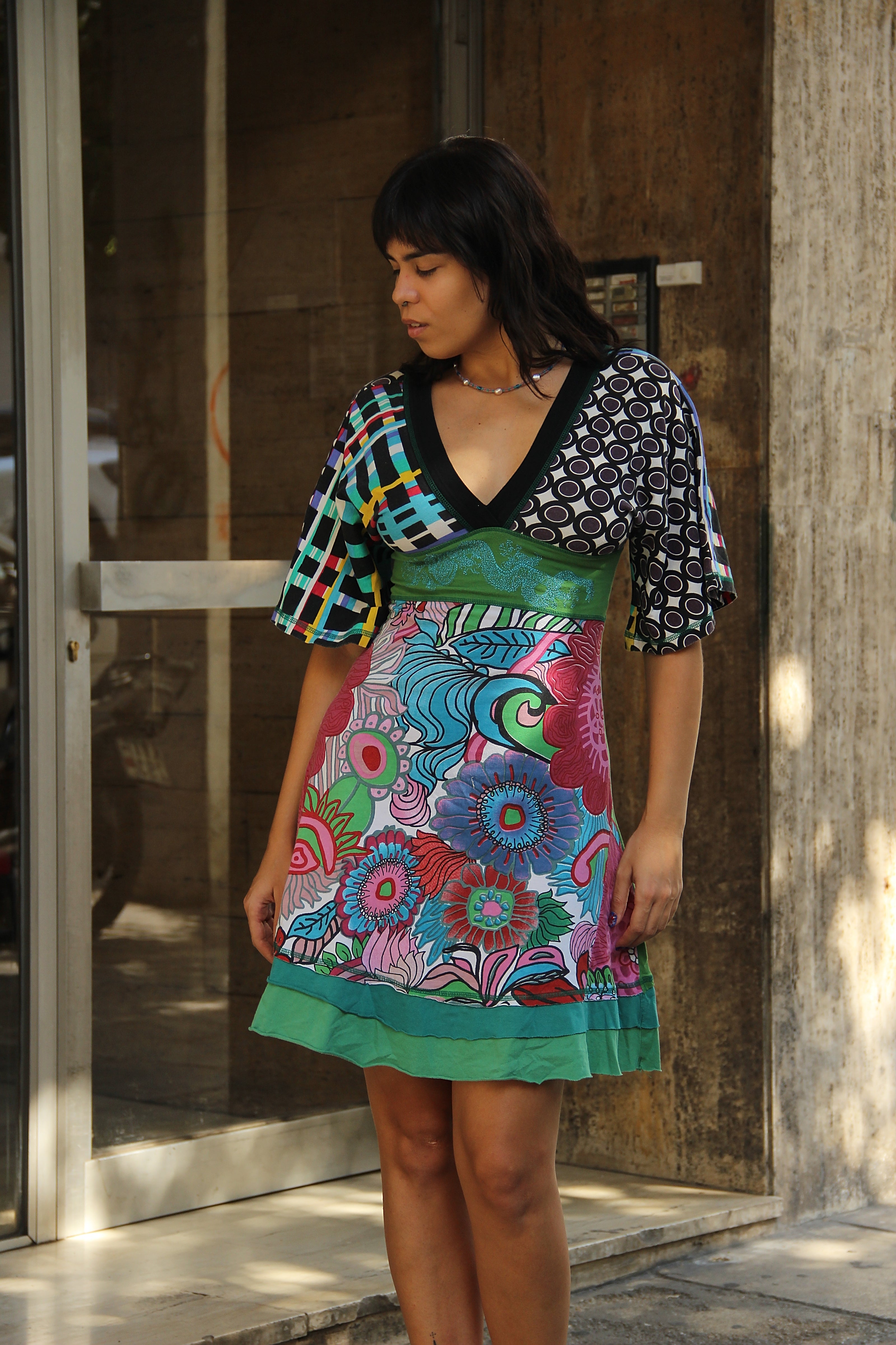 Desingual funky patterned dress (S)