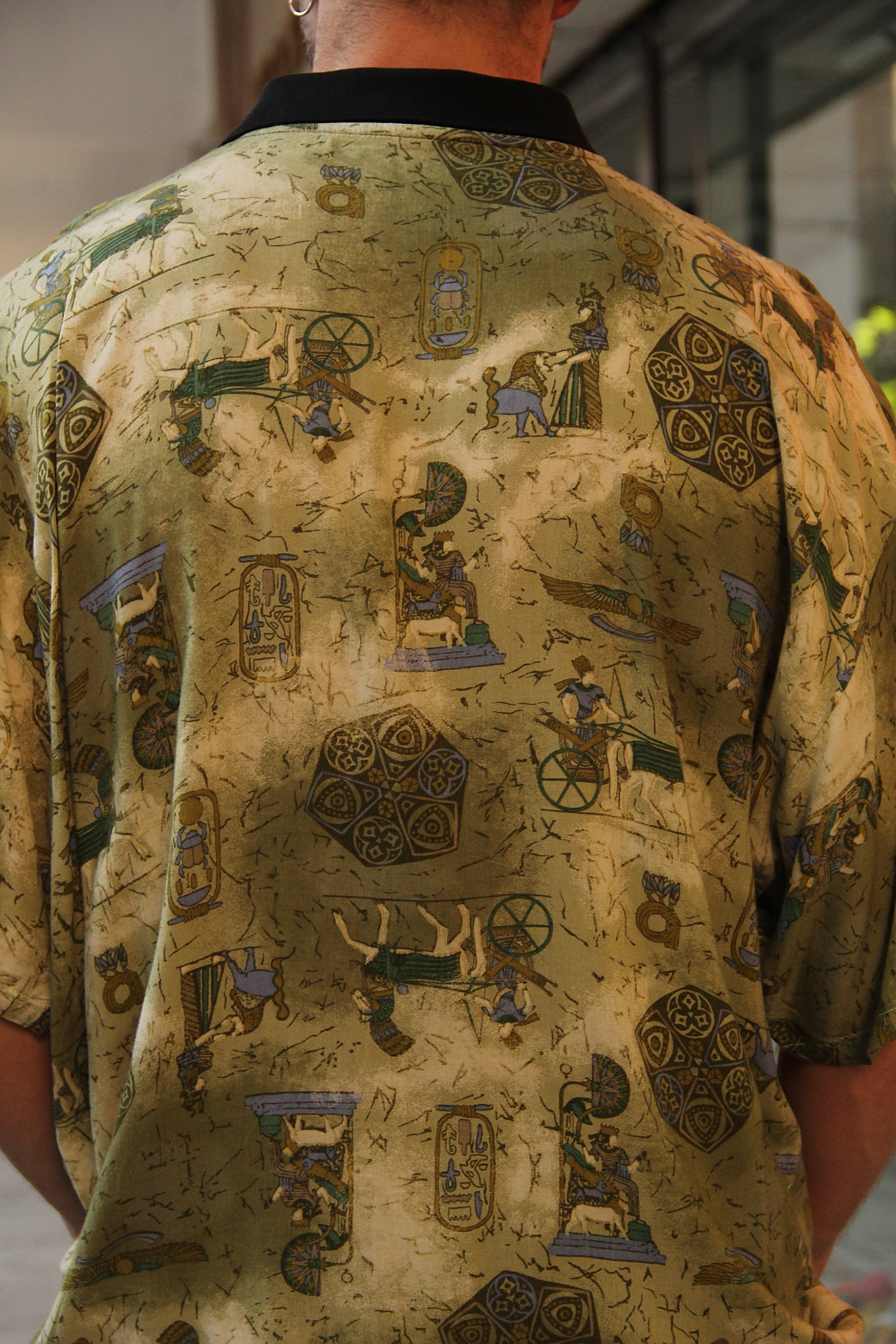 Vintage funky patterned polo shirt (L)