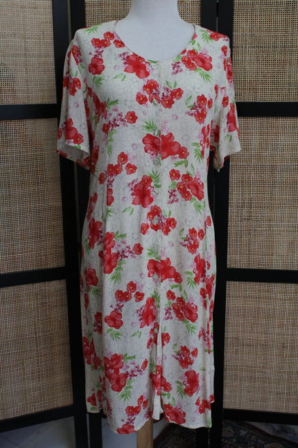 Vintage 90s Red Floral Button-Front Dress
