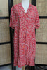 Vintage 90s Red Floral Button-Up Dress – White Ditsy Print with Notched Collar & Short Sleeves