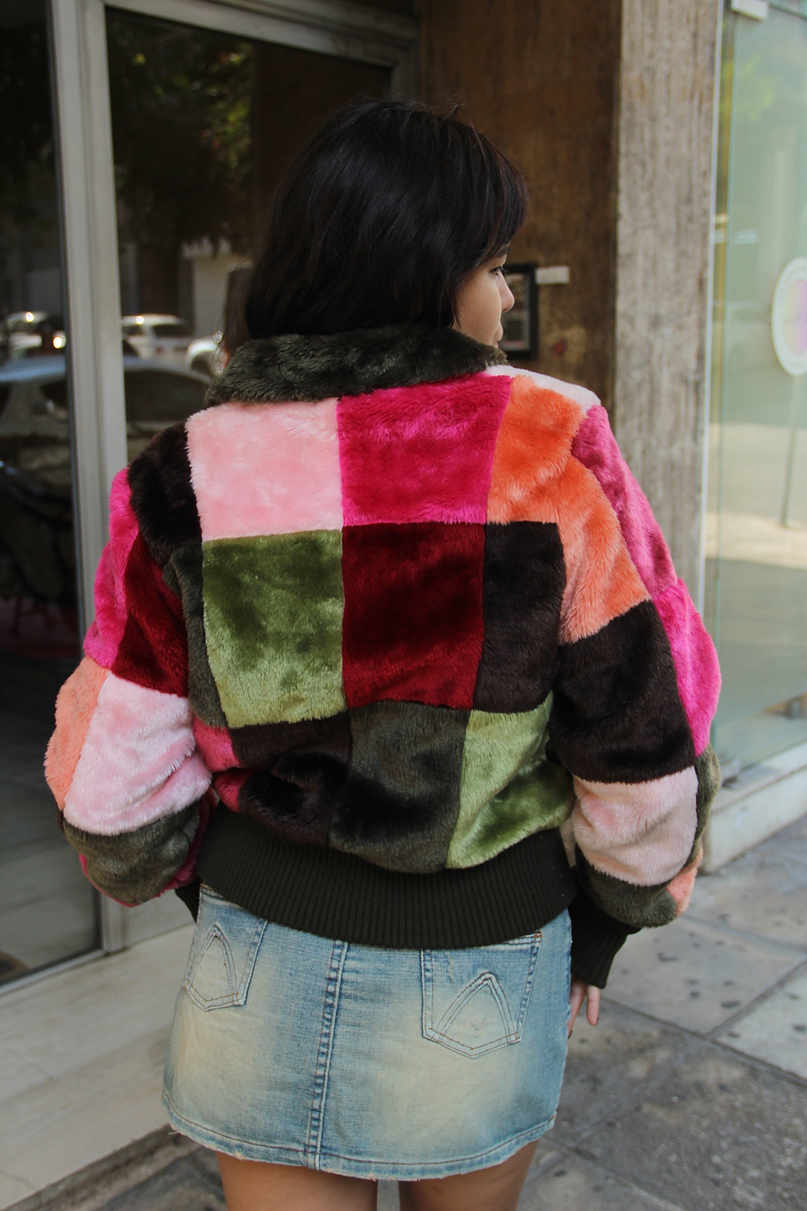 Stunning Y2K patchwork fluffy bomder jacket