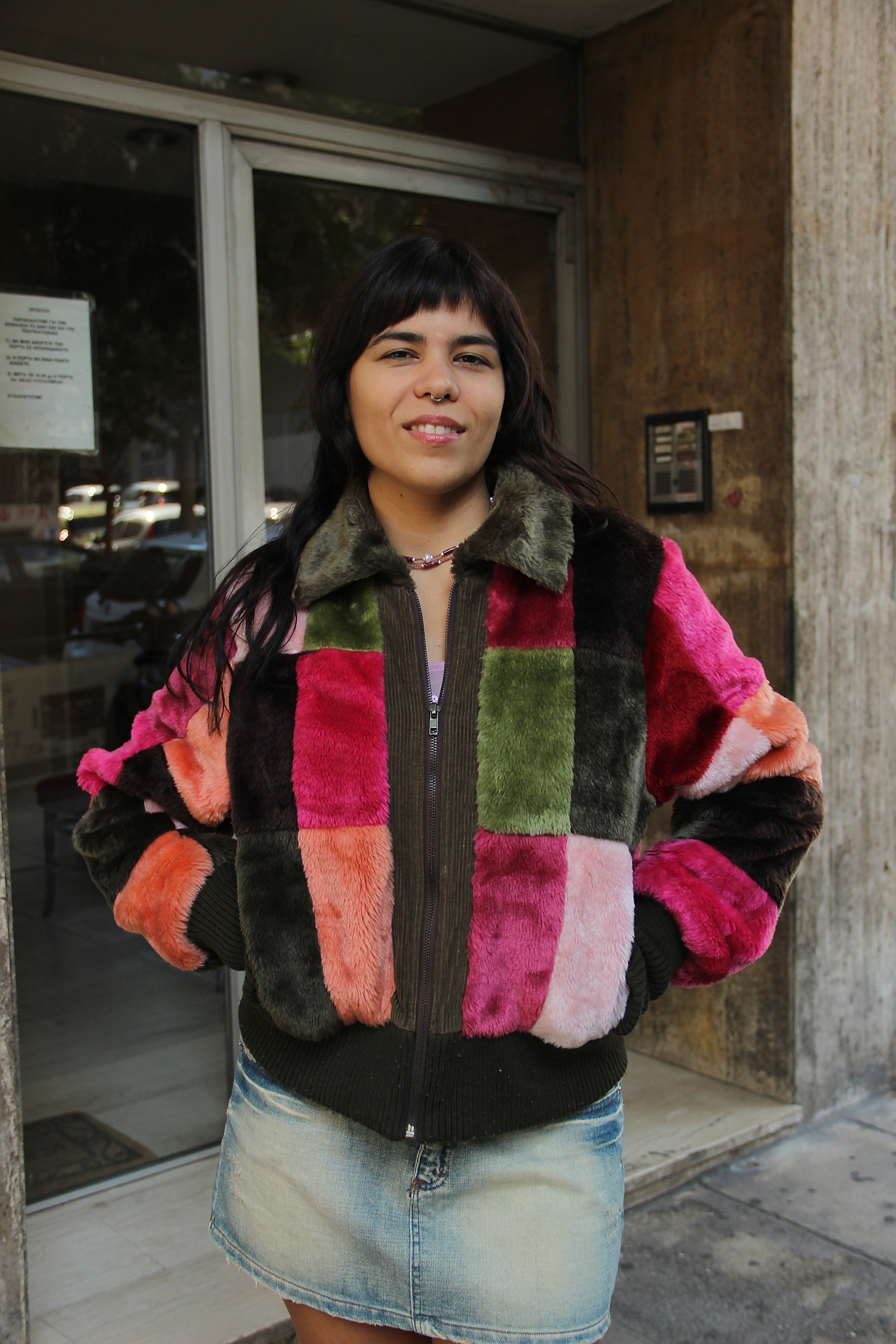 Stunning Y2K patchwork fluffy bomder jacket