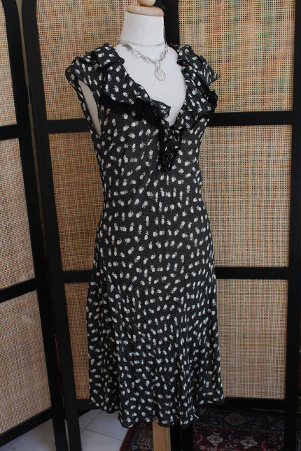 Vintage Italian Ruffle Charm Midi Dress