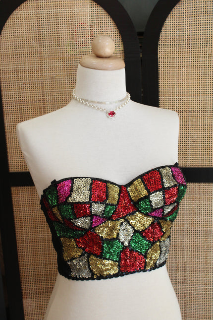Vintage Disco Mosaic Sequin Bustier