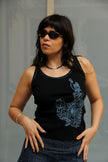 Vintage ribbed Y2K top with embroidered detailing (L)