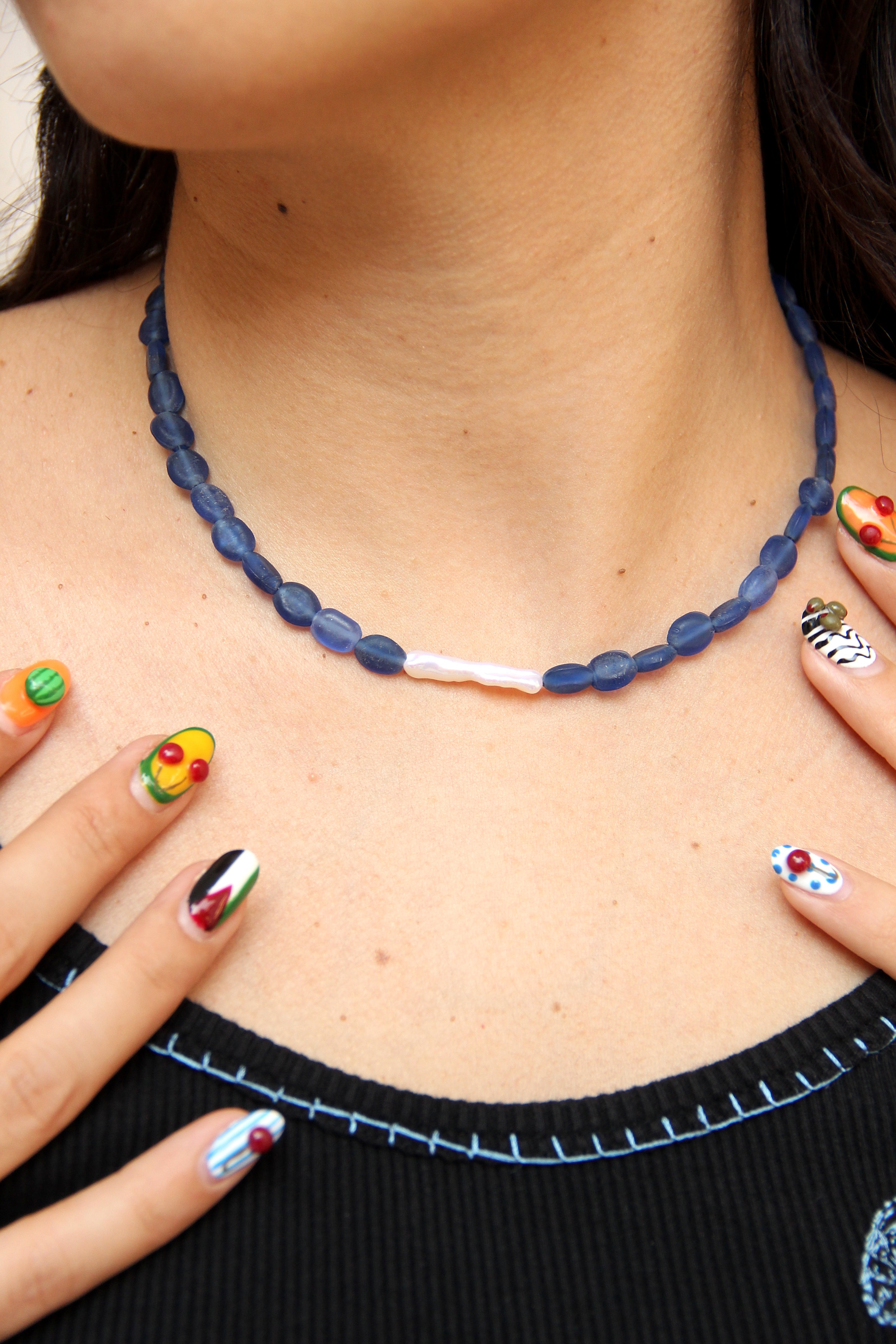 Handmade glass & pearl necklace