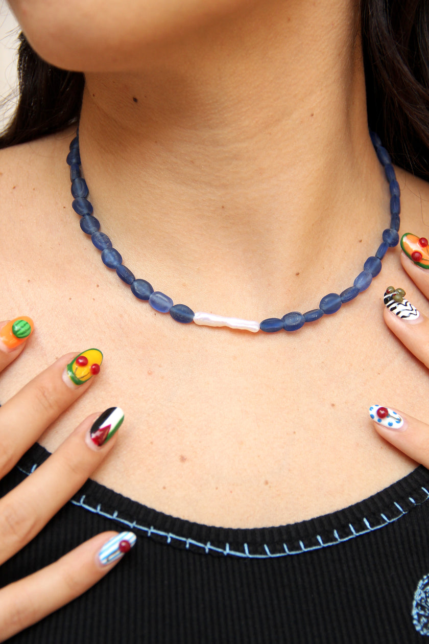Handmade glass & pearl necklace