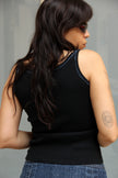 Vintage ribbed Y2K top with embroidered detailing (L)