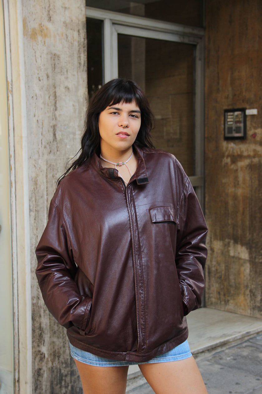 Vintage Men's burgundy genuine leather bomber jacket (XL/XXL)