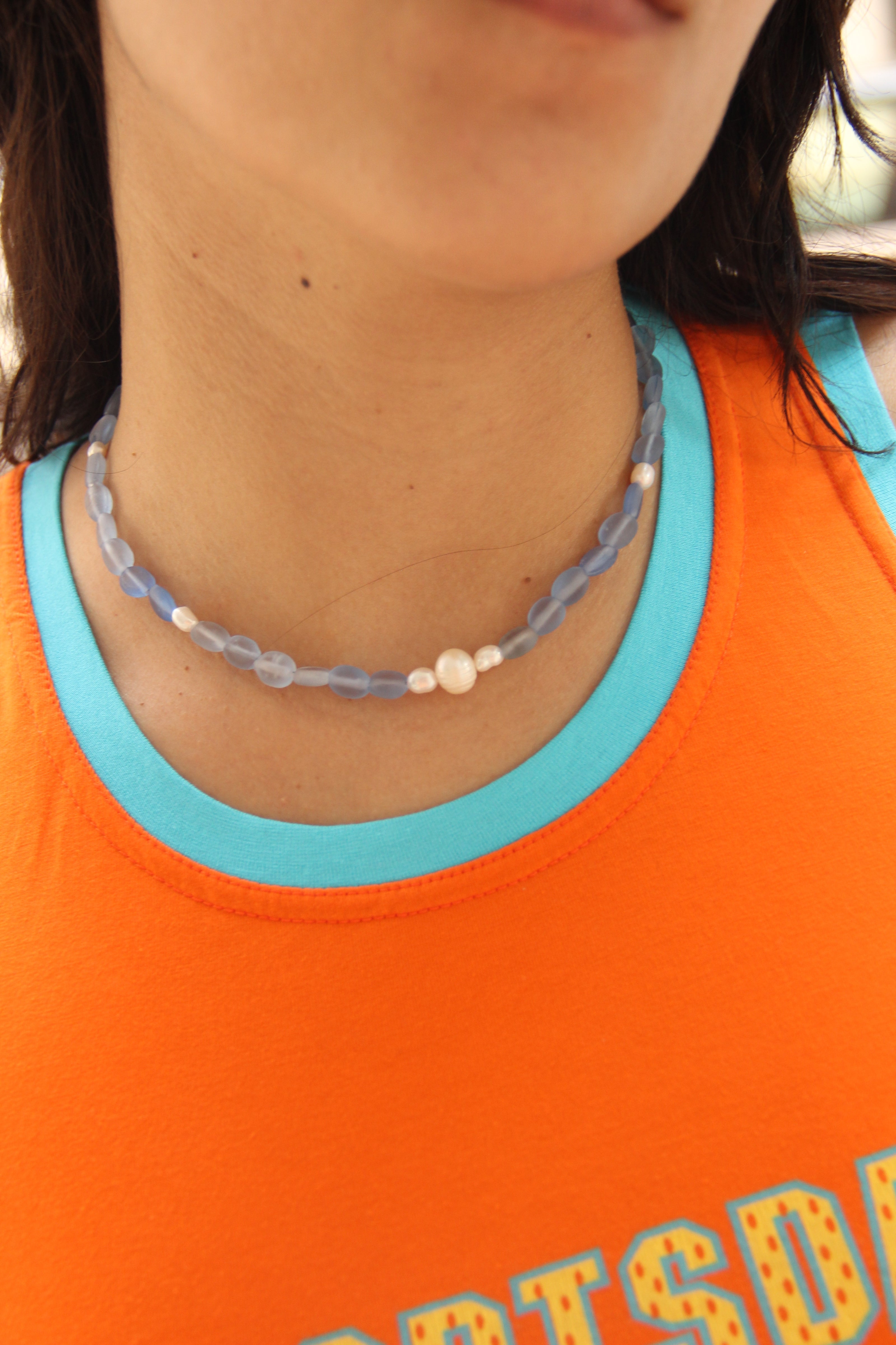 Handmade glass & pearl necklace