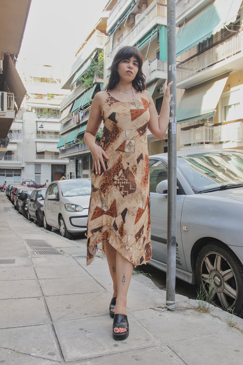Vintage abstract patterned dress (L)
