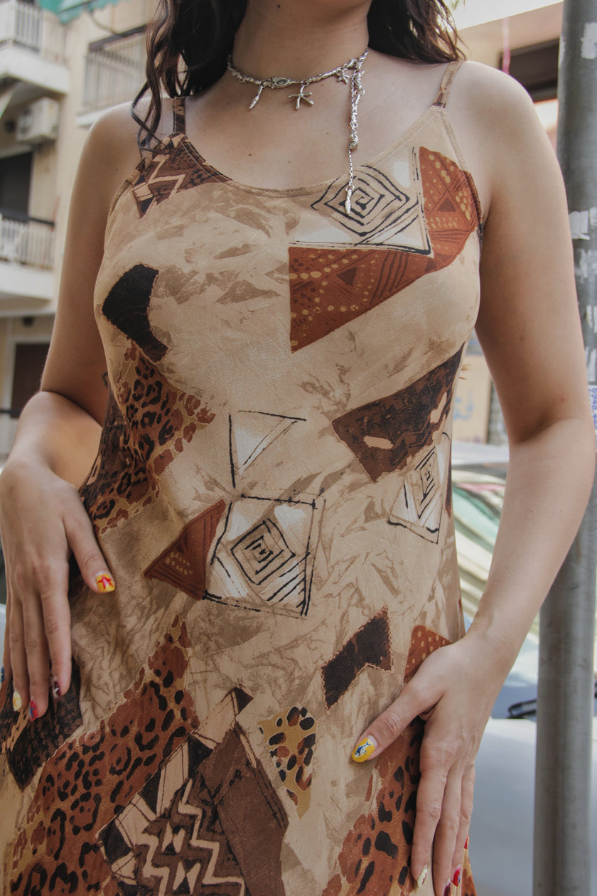 Vintage abstract patterned dress (L)