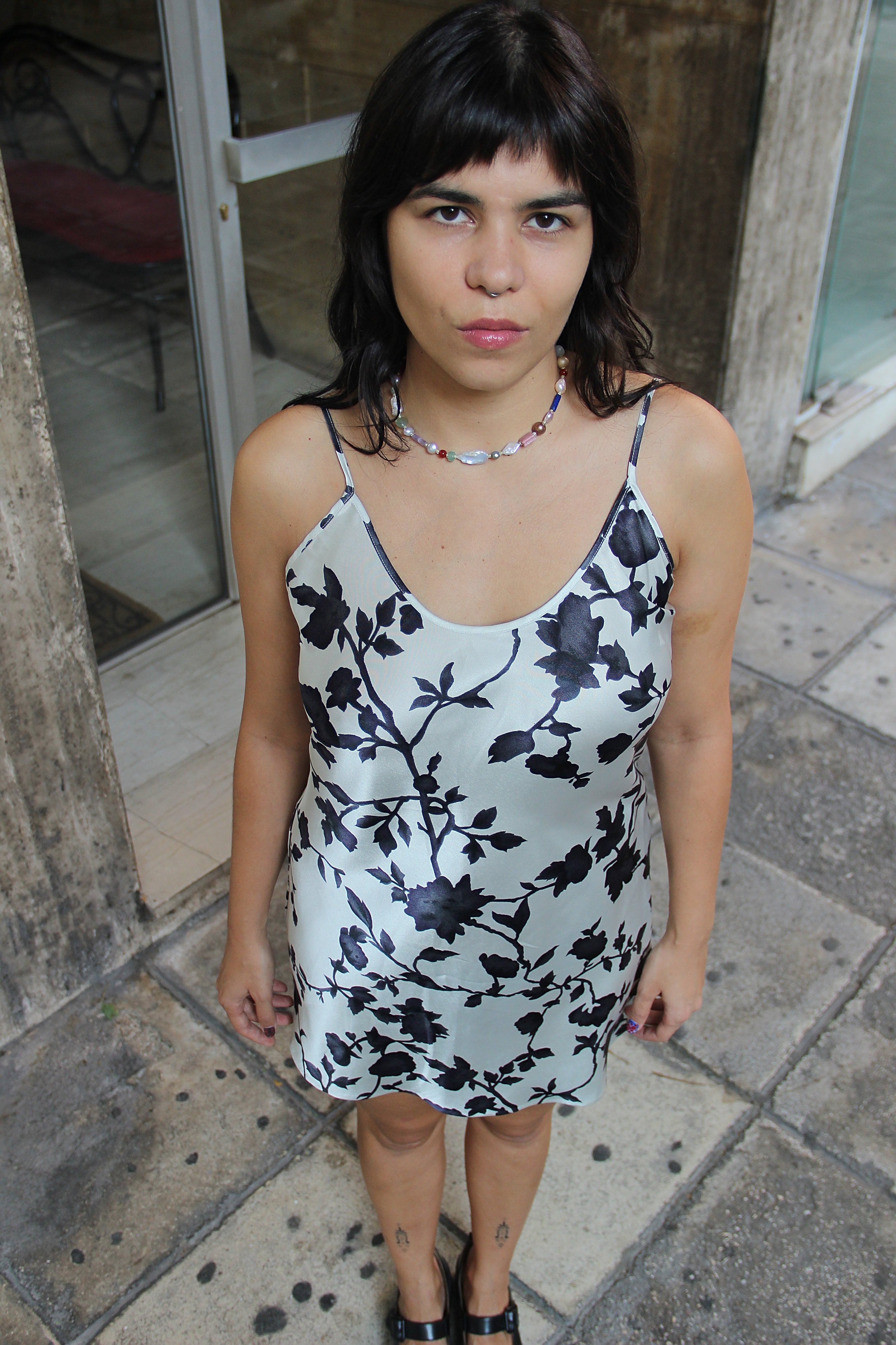 Vintage floral satin slip dress (M)